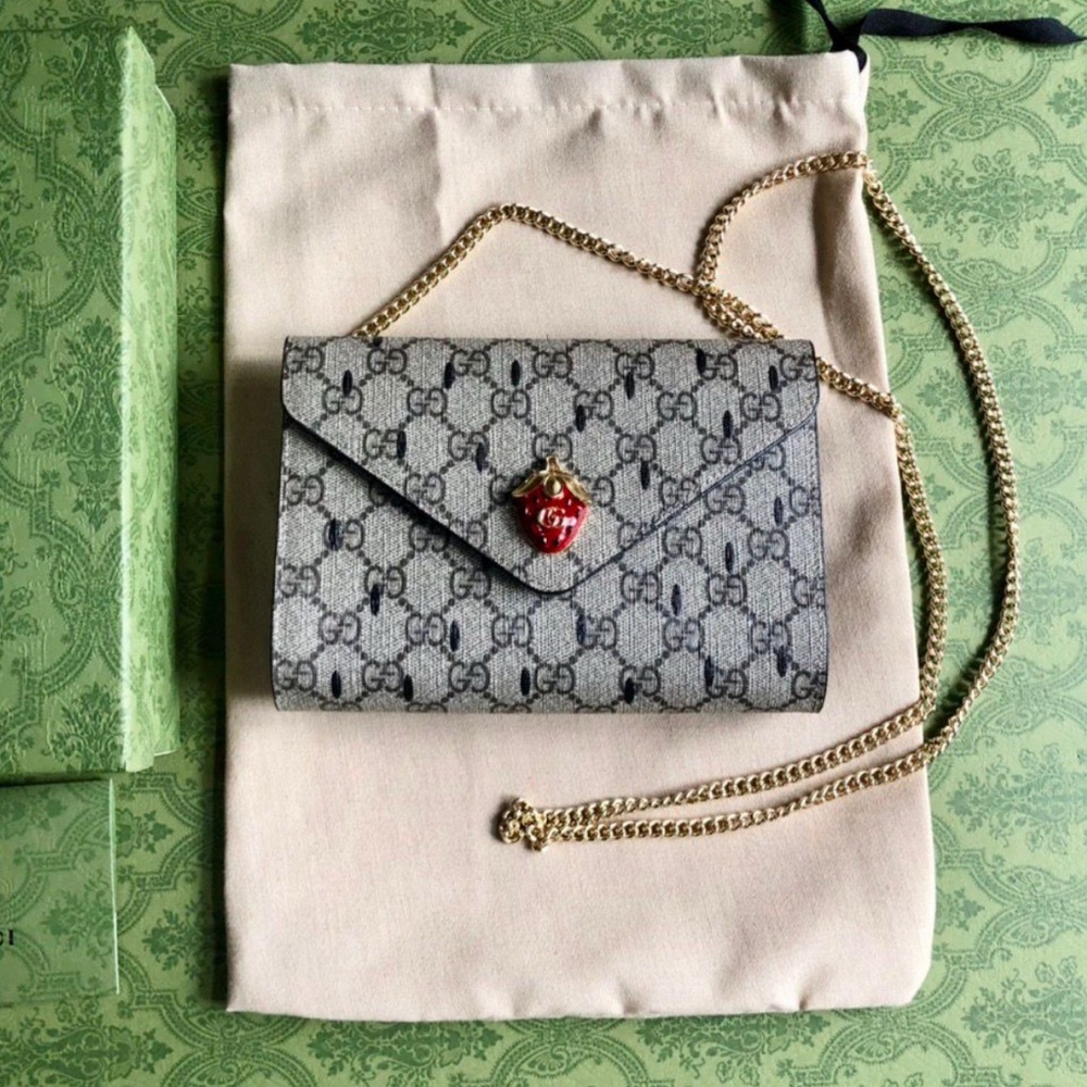 Gucci Gray and Gold Clutch with Iconic Design